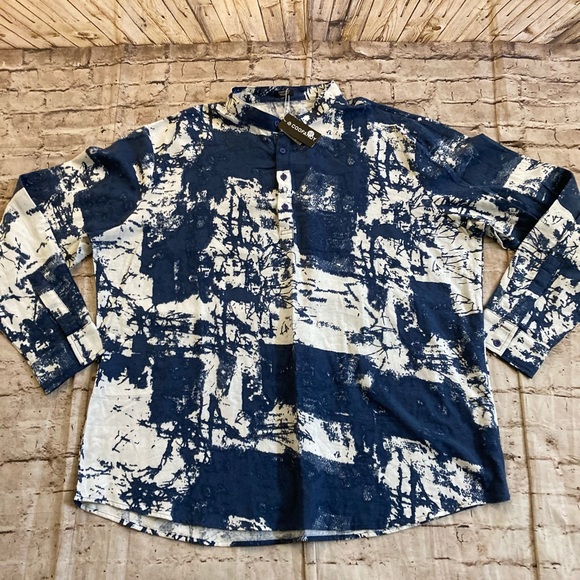 NWT COOFANDY man’s navy/white long sleeve Henley, neck, cotton shirt size XXL - Picture 5 of 11